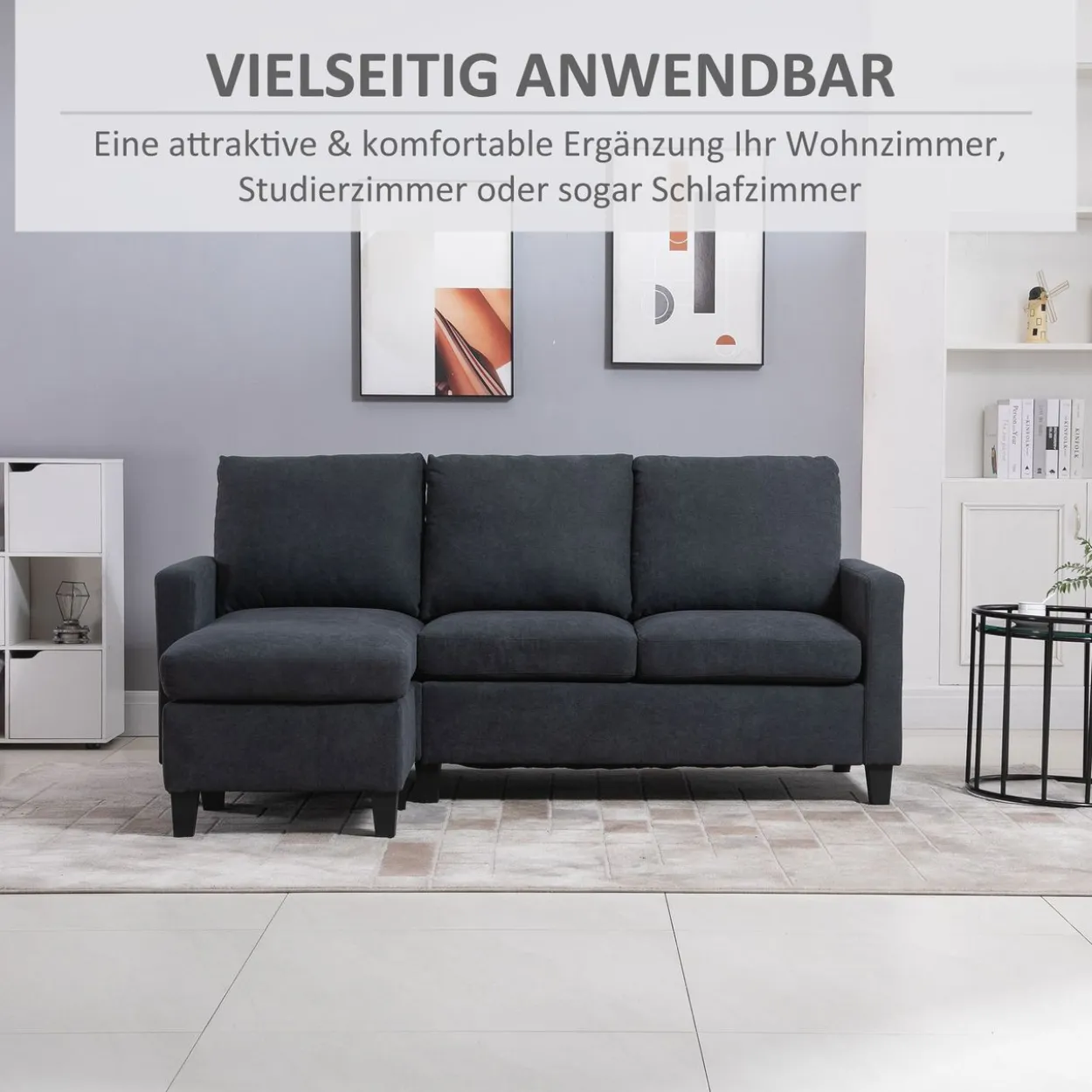 Ecksofa Couchgarnitur mit wendbarer Chaiselongue Dunkelgrau