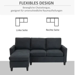 Ecksofa Couchgarnitur mit wendbarer Chaiselongue Dunkelgrau