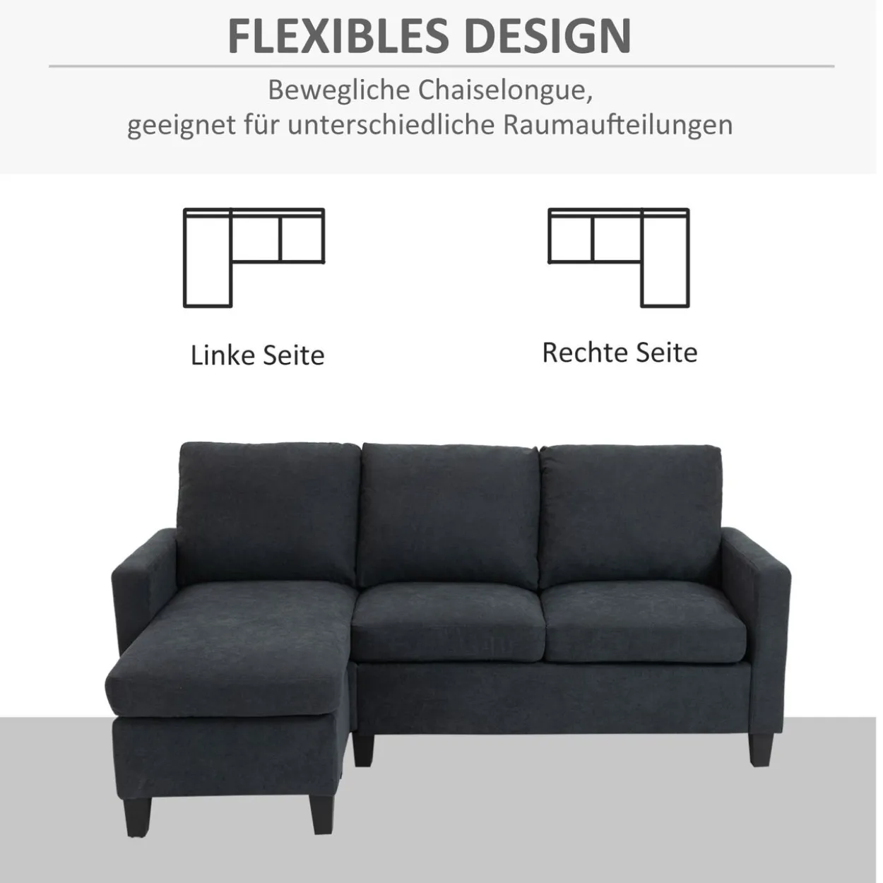 Ecksofa Couchgarnitur mit wendbarer Chaiselongue Dunkelgrau