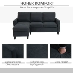 Ecksofa Couchgarnitur mit wendbarer Chaiselongue Dunkelgrau