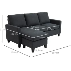 Ecksofa Couchgarnitur mit wendbarer Chaiselongue Dunkelgrau