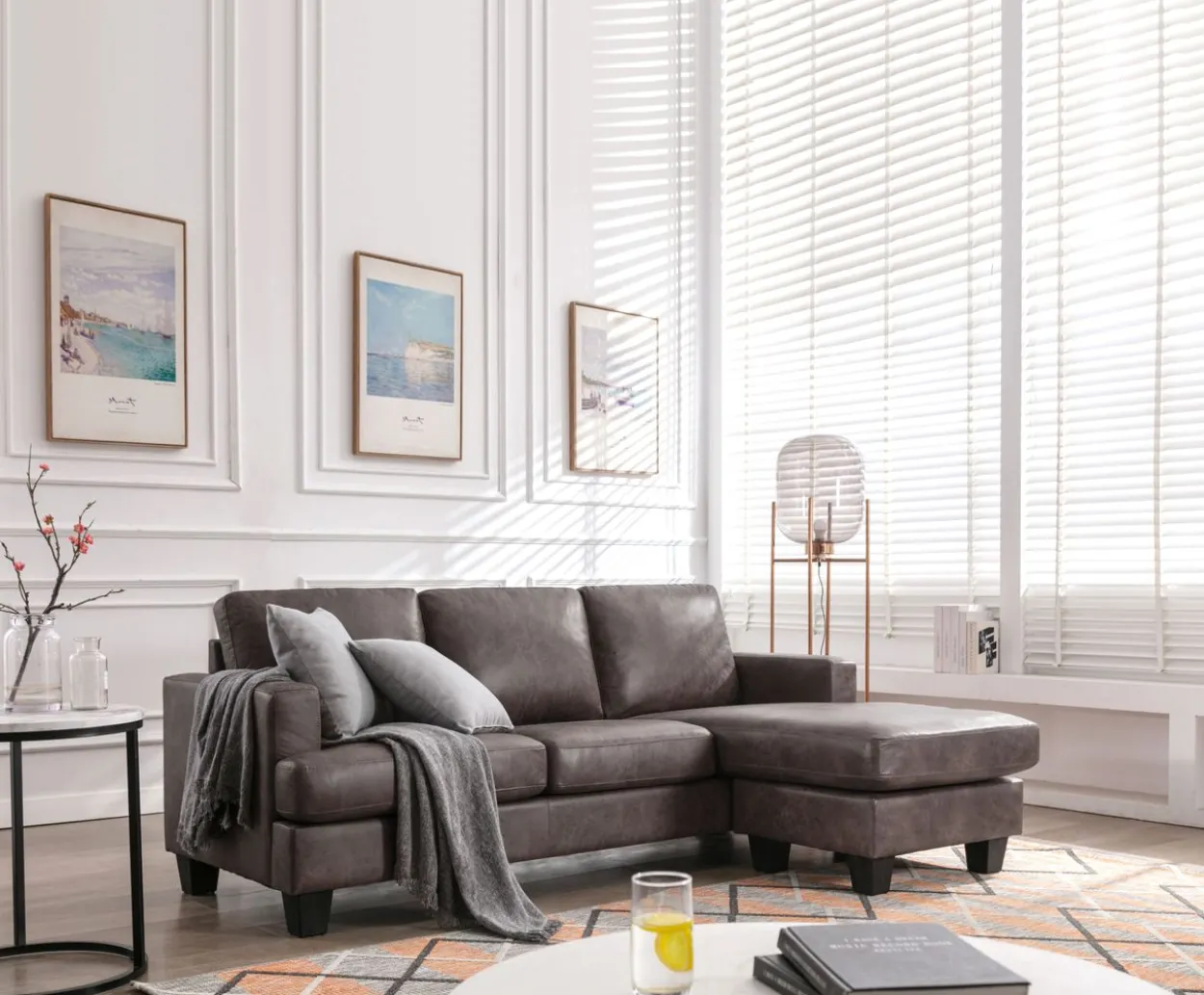 Ecksofa in Vintage Optik - Dunkelbraun