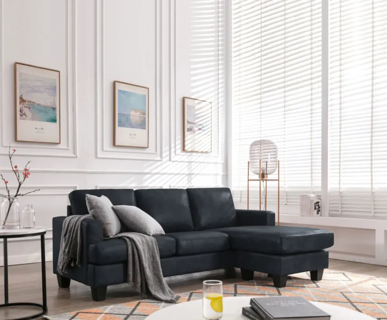 Ecksofa in Vintage Optik schwarz