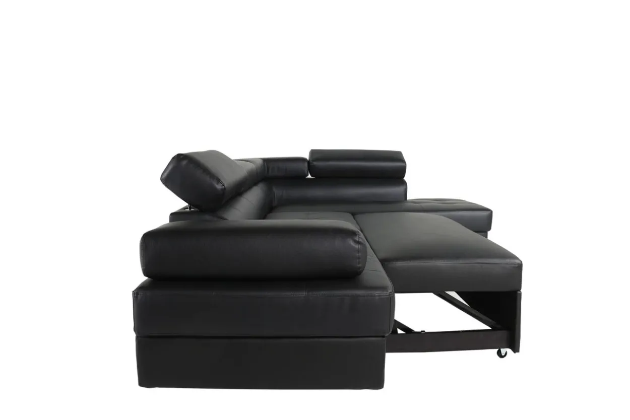 Ecksofa mit Bettfunktion & Kopfteilverstellung Bettsofa schwarz