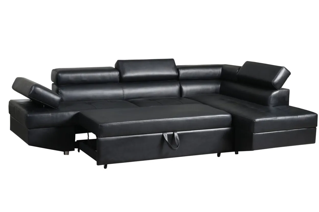 Ecksofa mit Bettfunktion & Kopfteilverstellung Bettsofa schwarz