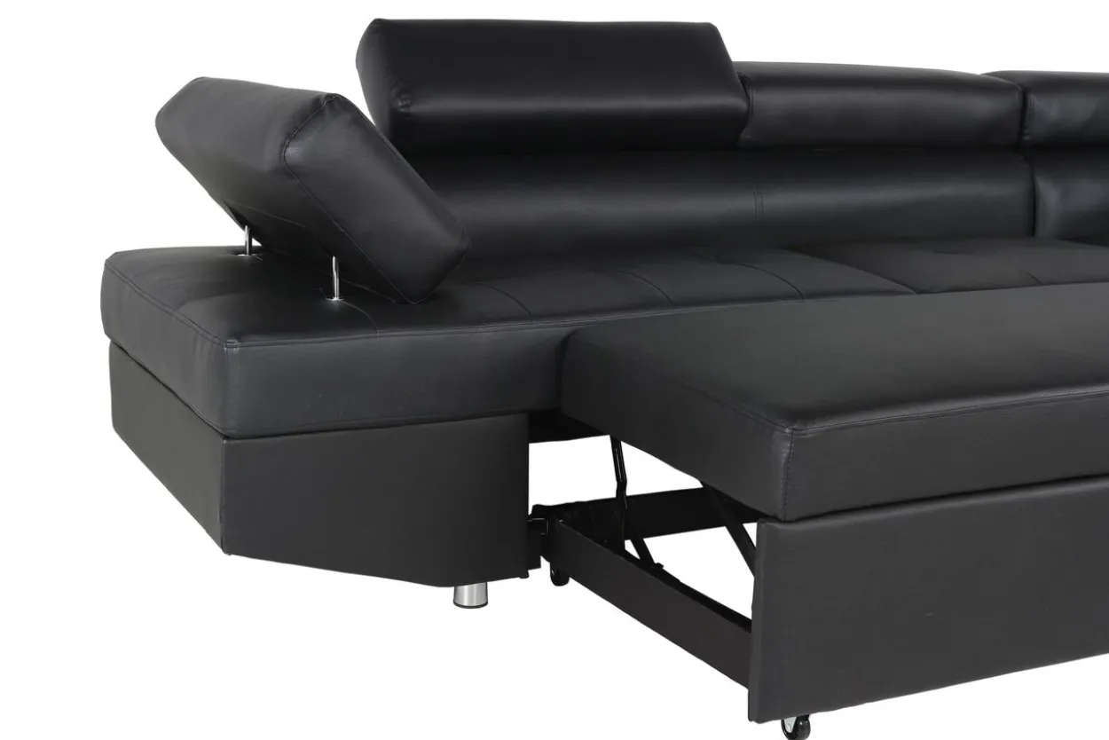 Ecksofa mit Bettfunktion & Kopfteilverstellung Bettsofa schwarz