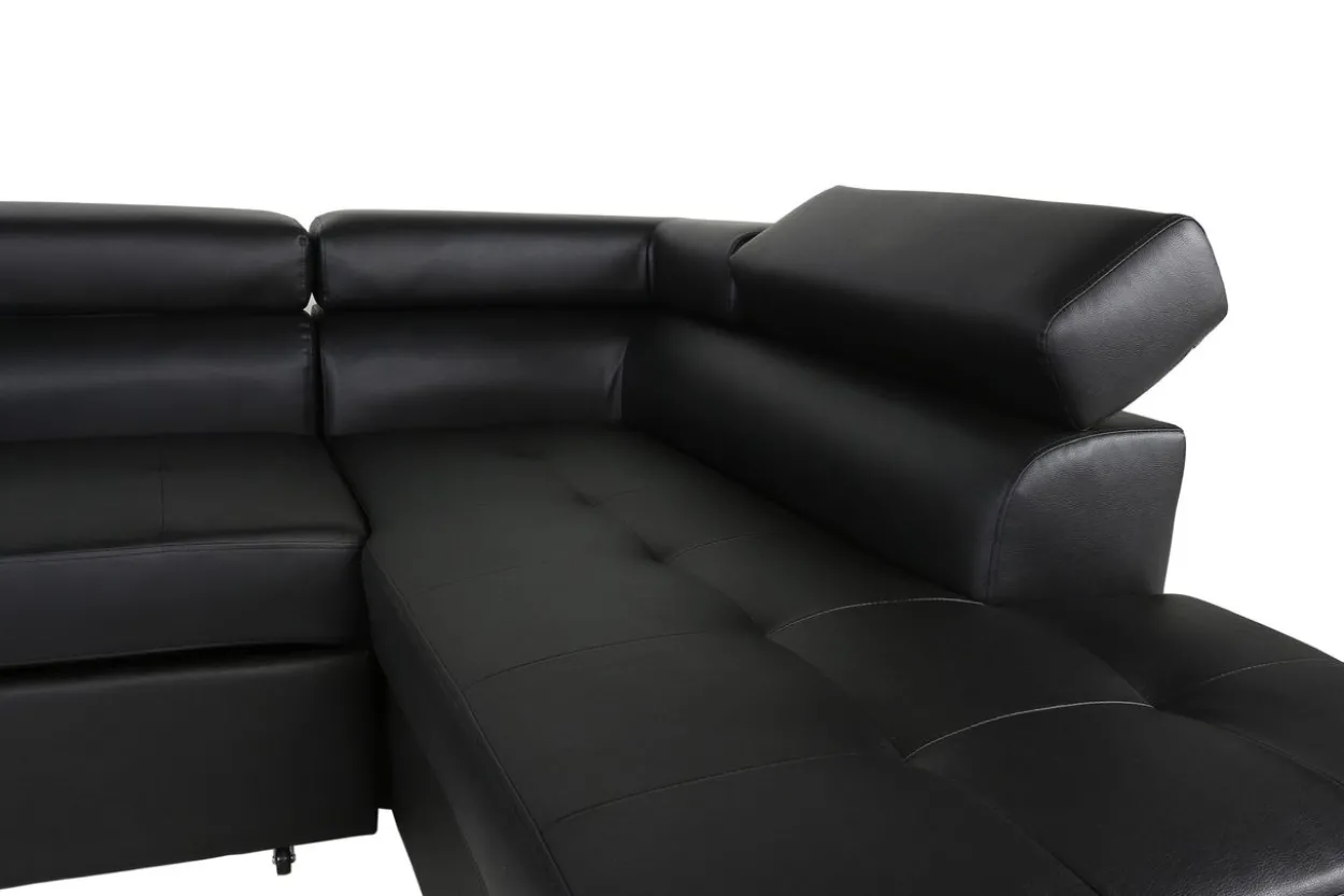 Ecksofa mit Bettfunktion & Kopfteilverstellung Bettsofa schwarz