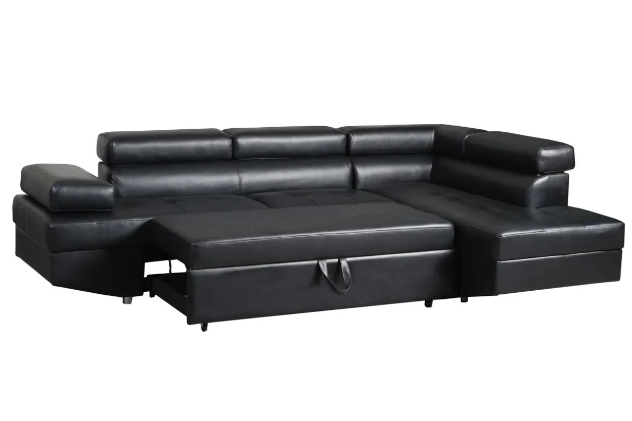 Ecksofa mit Bettfunktion & Kopfteilverstellung Bettsofa schwarz