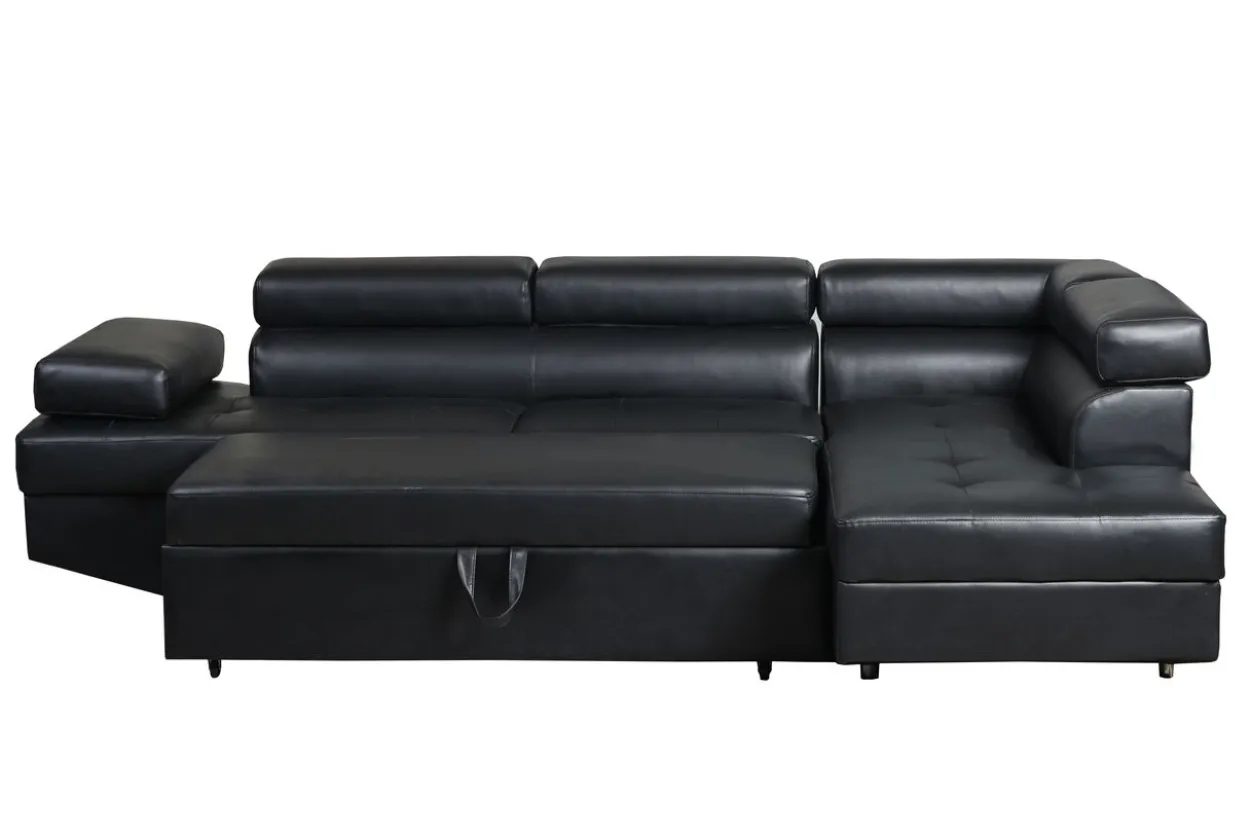 Ecksofa mit Bettfunktion & Kopfteilverstellung Bettsofa schwarz