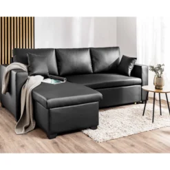 Ecksofa mit Stauraum & Schlaffunktion, ca. 223 x 146 x 88 cm - Schwarz