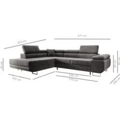 Ecksofa Monaco Samt Grau mit Bettkasten Kopfteilverstellung Ottomane links, verstellbar