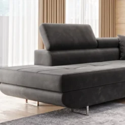 Ecksofa Monaco Samt Grau mit Bettkasten Kopfteilverstellung Ottomane links, verstellbar