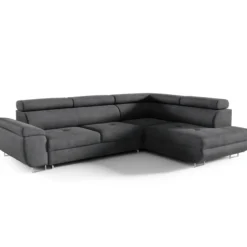 Ecksofa Monaco Samt Grau mit Bettkasten Kopfteilverstellung Ottomane rechts, verstellbar