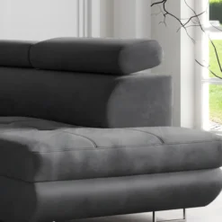 Ecksofa Monaco Samt Grau mit Bettkasten Kopfteilverstellung Ottomane rechts, verstellbar