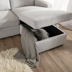 Ecksofa, reversibel links/rechts, ca. 220 x 147 x 86 cm - Hellgrau