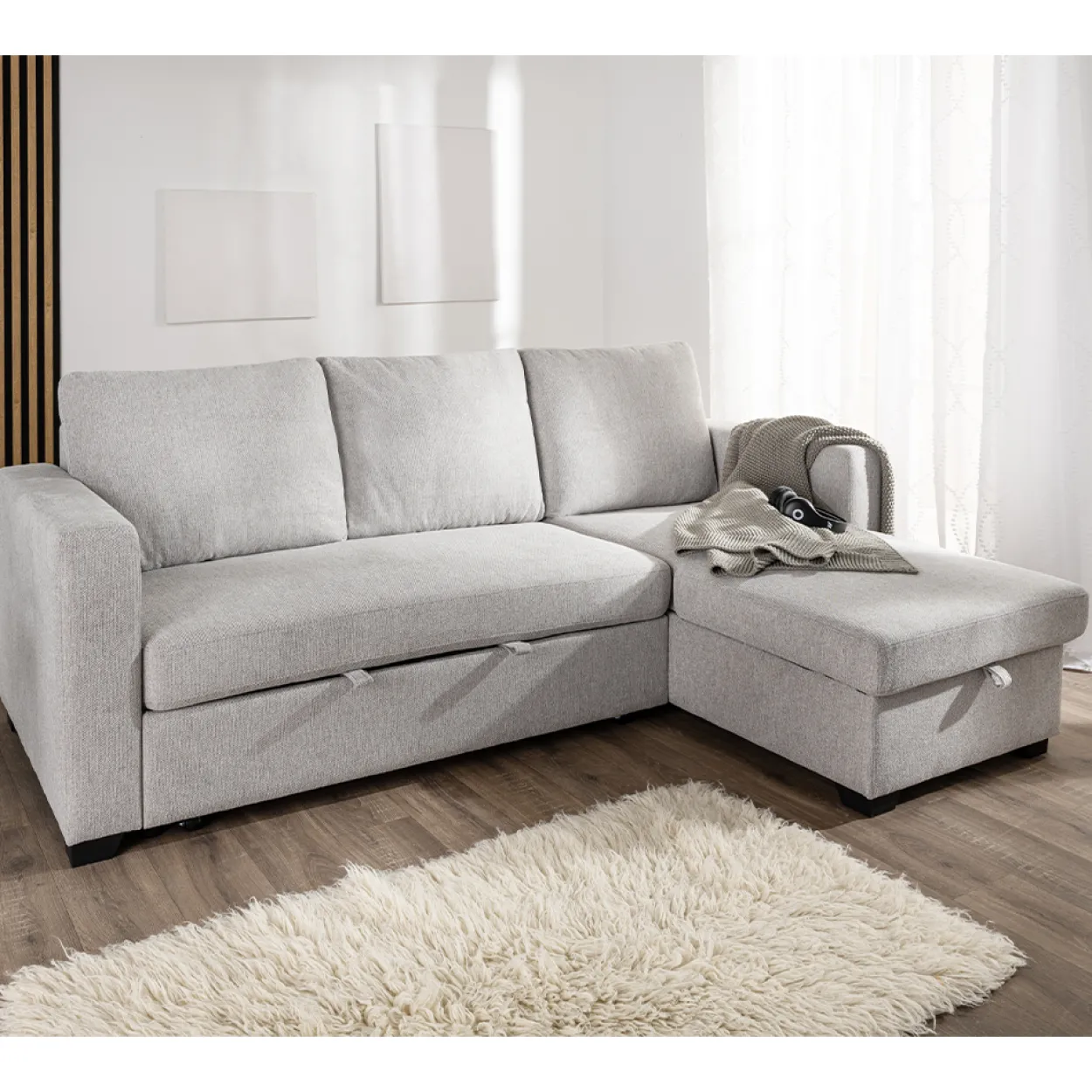 Ecksofa, reversibel links/rechts, ca. 220 x 147 x 86 cm - Hellgrau