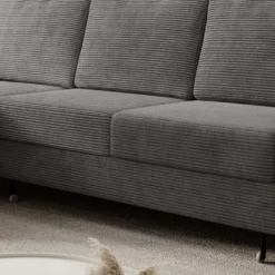 Ecksofa SAIGON Cord Anthrazit Grau mit Bettfunktion & Bettkasten Ottomane links