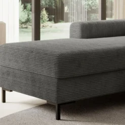 Ecksofa SAIGON Cord Anthrazit Grau mit Bettfunktion & Bettkasten Ottomane links