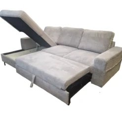 Ecksofa SAIGON Cord Anthrazit Grau mit Bettfunktion & Bettkasten Ottomane links