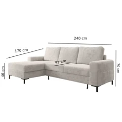 Ecksofa SAIGON Cord Anthrazit Grau mit Bettfunktion & Bettkasten Ottomane links