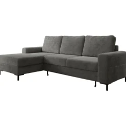 Ecksofa SAIGON Cord Anthrazit Grau mit Bettfunktion & Bettkasten Ottomane links