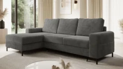 Ecksofa SAIGON Cord Anthrazit Grau mit Bettfunktion & Bettkasten Ottomane links
