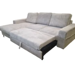 Ecksofa SAIGON Cord Anthrazit Grau mit Bettfunktion & Bettkasten Ottomane links