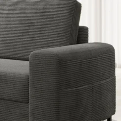 Ecksofa SAIGON Cord Anthrazit Grau mit Bettfunktion & Bettkasten Ottomane links