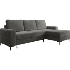 Ecksofa SAIGON Cord Anthrazit Grau mit Bettfunktion und Bettkasten Ottomane rechts
