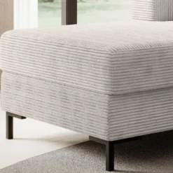 Ecksofa SAIGON Cord Lichtgrau mit Bettfunktion und Bettkasten Bett Sofa Schlafsofa Ottomane links