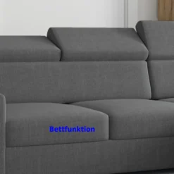 Ecksofa Tokio mit Bettfunktion, ca. 203 x 127 cm - Grau