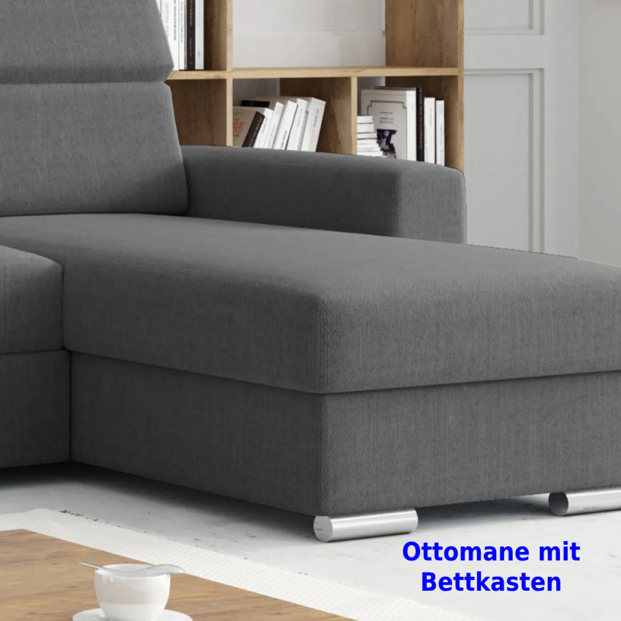 Ecksofa Tokio mit Bettfunktion, ca. 203 x 127 cm - Grau