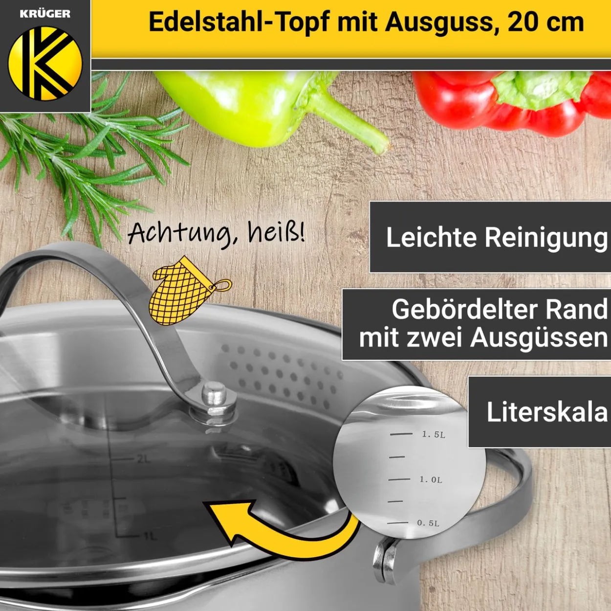 Edelstahl Fleischtopf mit Ausguss, 20 cm
