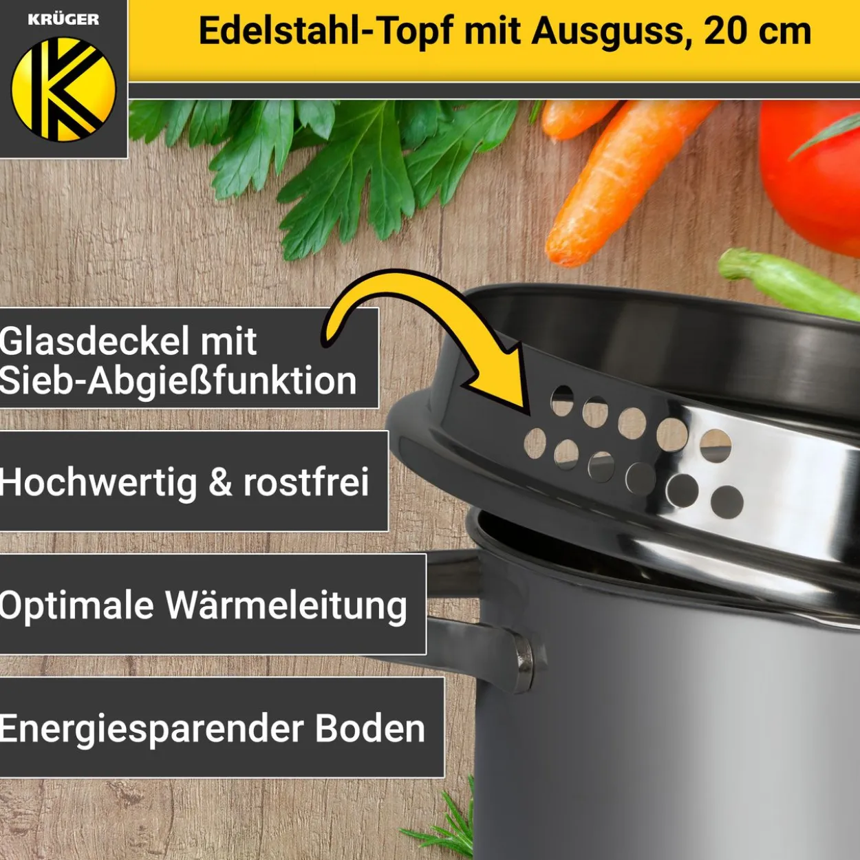Edelstahl Fleischtopf mit Ausguss, 20 cm