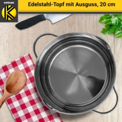 Edelstahl Fleischtopf mit Ausguss, 20 cm