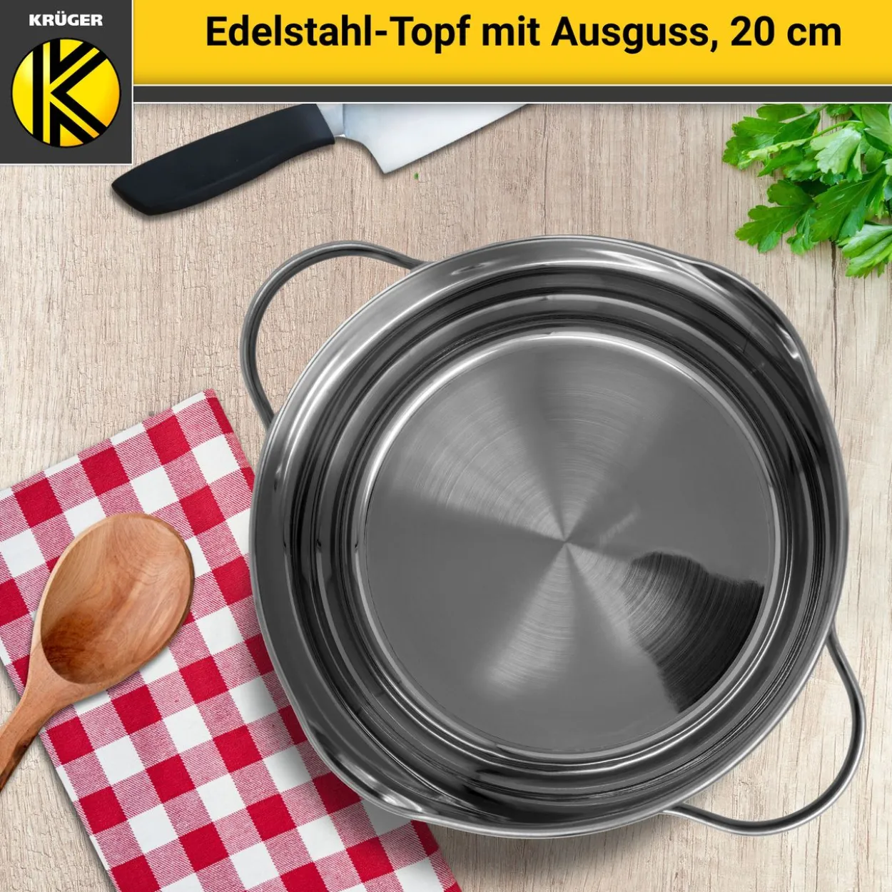 Edelstahl Fleischtopf mit Ausguss, 20 cm