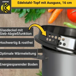 Edelstahl Fleischtopf mit Ausguss, 16 cm