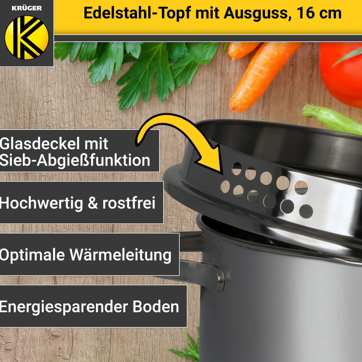 Edelstahl Fleischtopf mit Ausguss, 16 cm