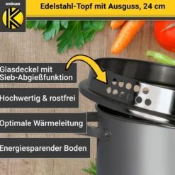 Edelstahl Fleischtopf mit Ausguss, 24 cm
