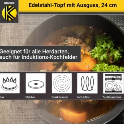 Edelstahl Fleischtopf mit Ausguss, 24 cm