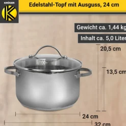 Edelstahl Fleischtopf mit Ausguss, 24 cm