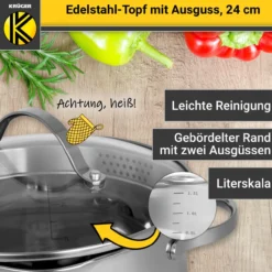 Edelstahl Fleischtopf mit Ausguss, 24 cm