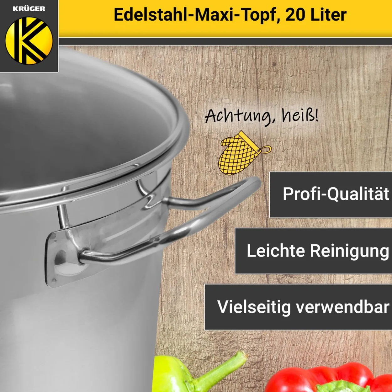 Edelstahl Maxi-Topf mit Glasdeckel, 20 Liter