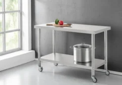 Edelstahltisch mit Ablage auf Rollen, ca. 120 x 60 x 80 cm
