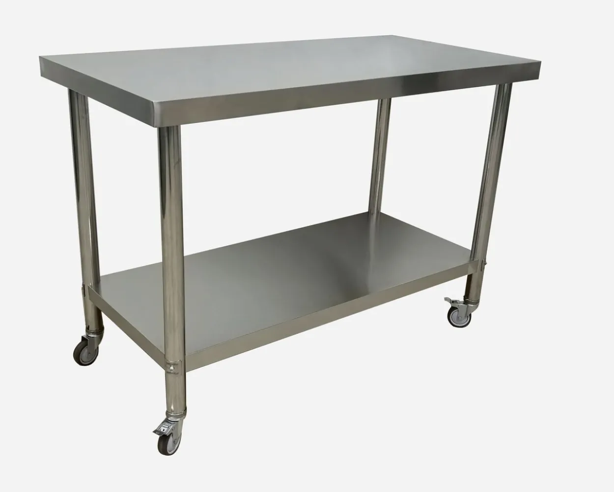 Edelstahltisch mit Ablage auf Rollen, ca. 120 x 60 x 80 cm
