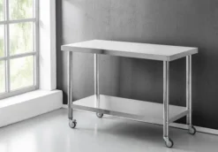 Edelstahltisch mit Ablage auf Rollen, ca. 120 x 60 x 80 cm