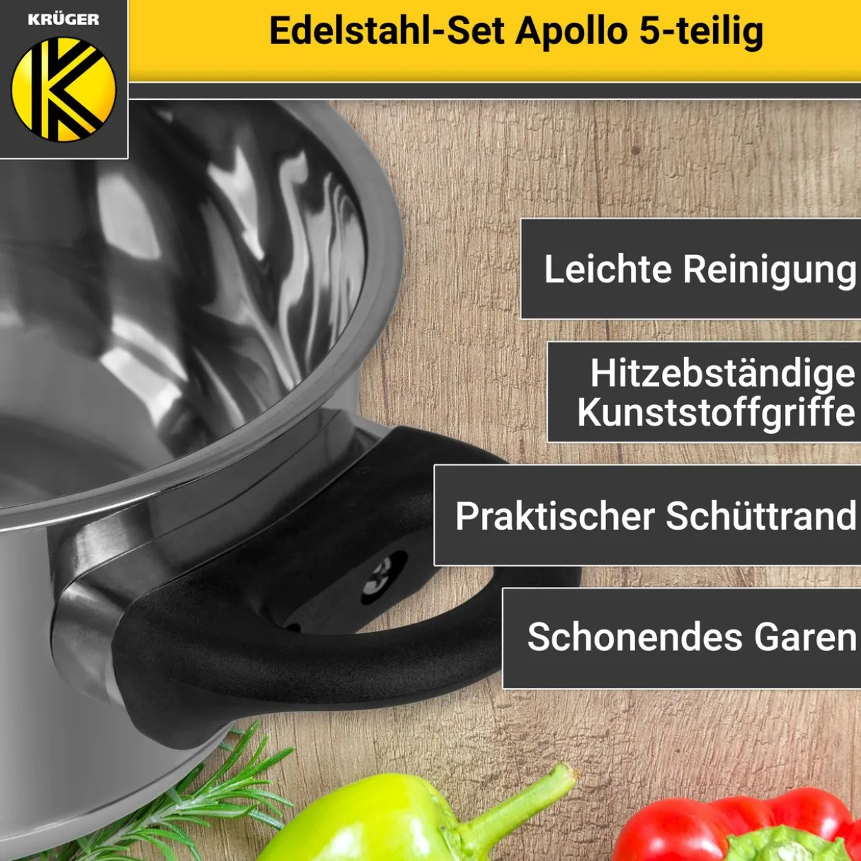 Edelstahltopfset APOLLO, 5 tlg.