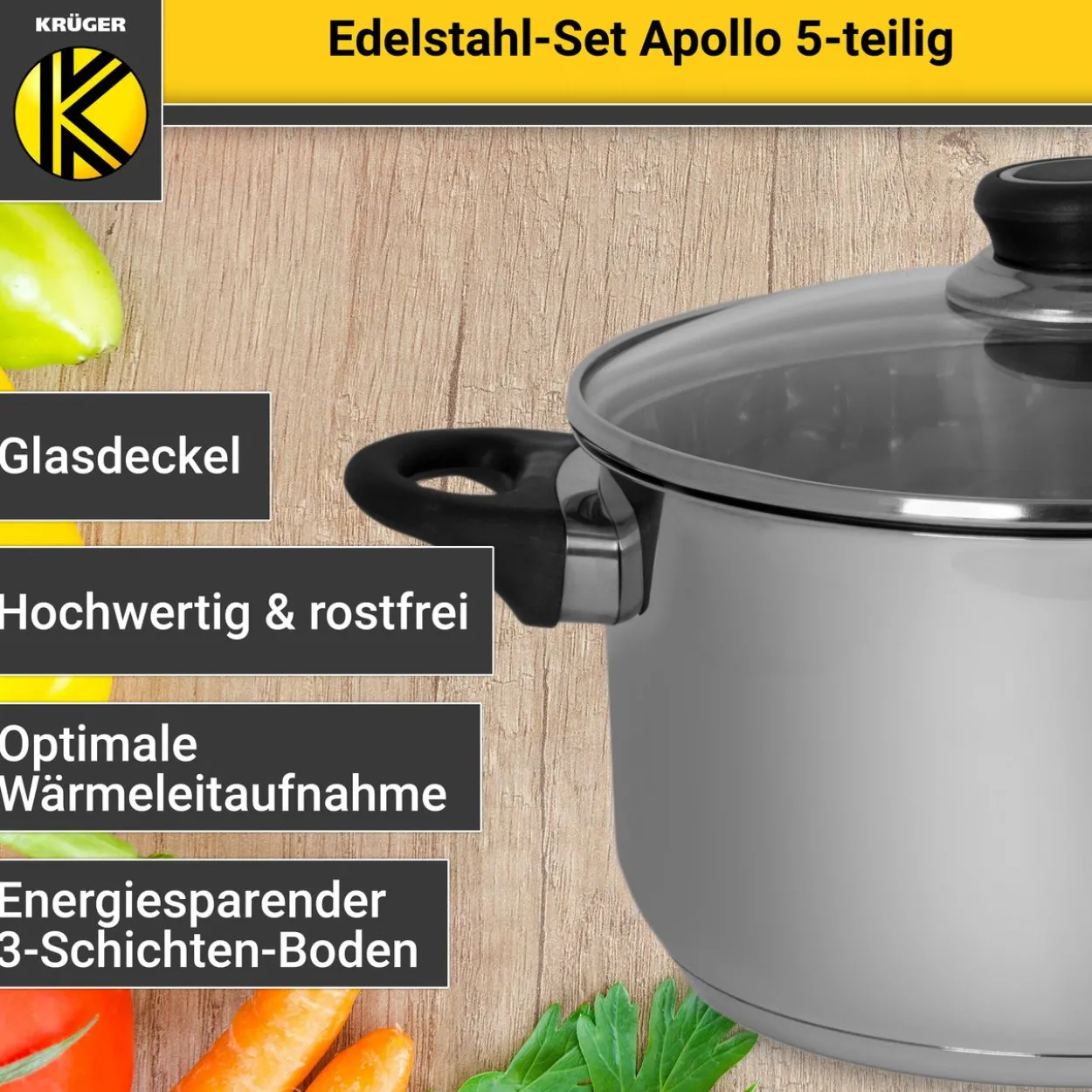 Edelstahltopfset APOLLO, 5 tlg.