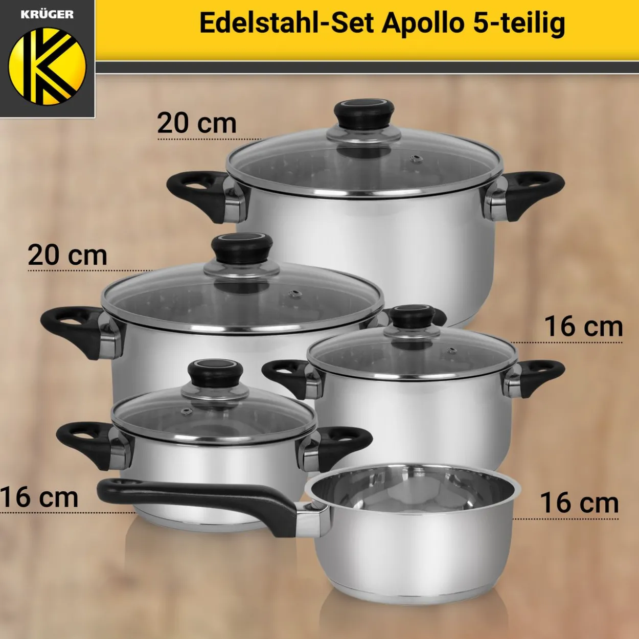 Edelstahltopfset APOLLO, 5 tlg.