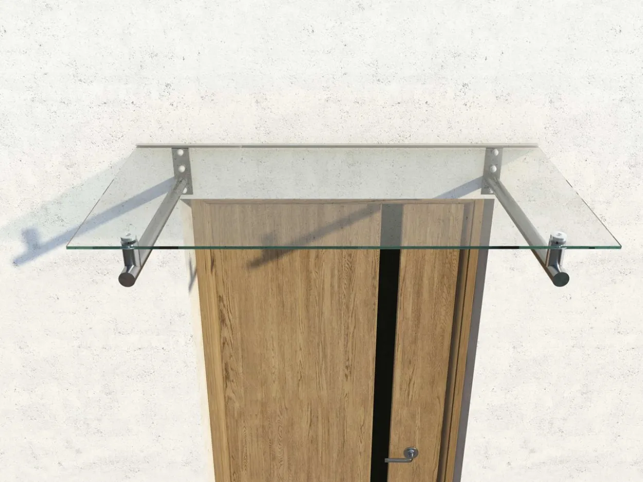 Edelstahlvordach mit Verbundglas, ca. 120 x 80 cm
